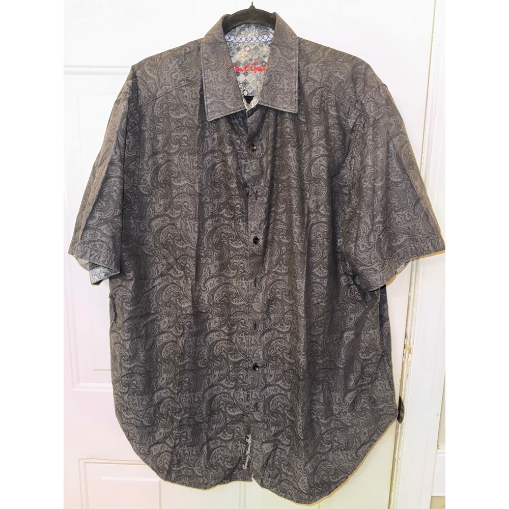 Robert Graham Mens 1XL xl Dark Grey Paisley Jacquard SS Button Down Shirt